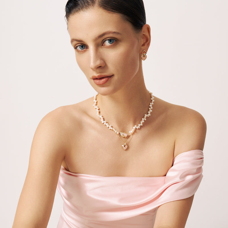 Blush Heart Rose Quartz Pearl Necklace