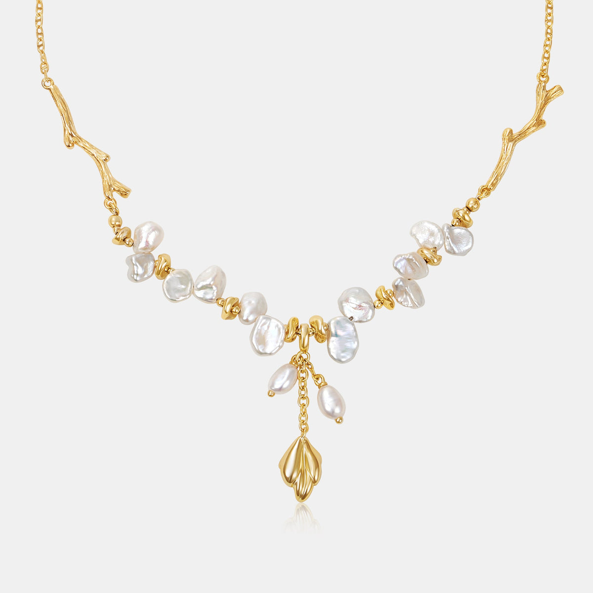 Floriography Keshi Pearl Branch Necklace