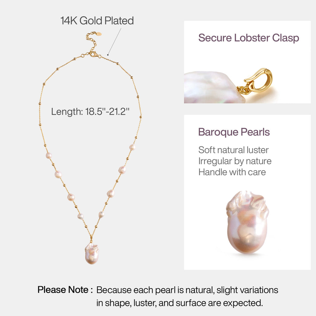 Gypsophila White Baroque Pearl Pendant Necklace