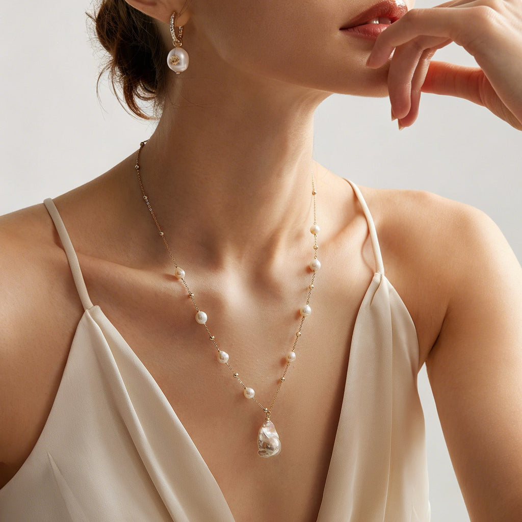 Gypsophila White Baroque Pearl Pendant Necklace