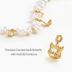 Personalized Cat Butterfly Pearl Necklace