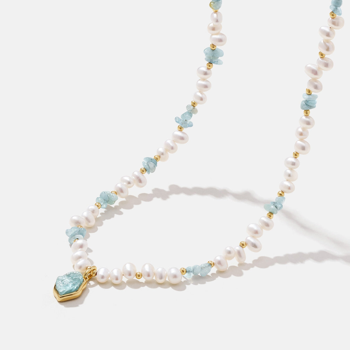 Raw Aquamarine Pearl Necklace
