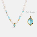 Raw Blue Topaz Pearl Necklace