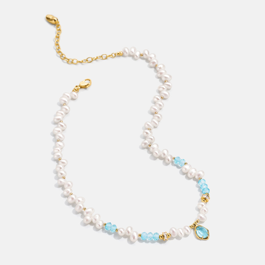 Raw Blue Topaz Pearl Necklace
