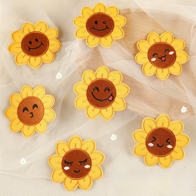 Smiley Sunflower Embroidered Patch